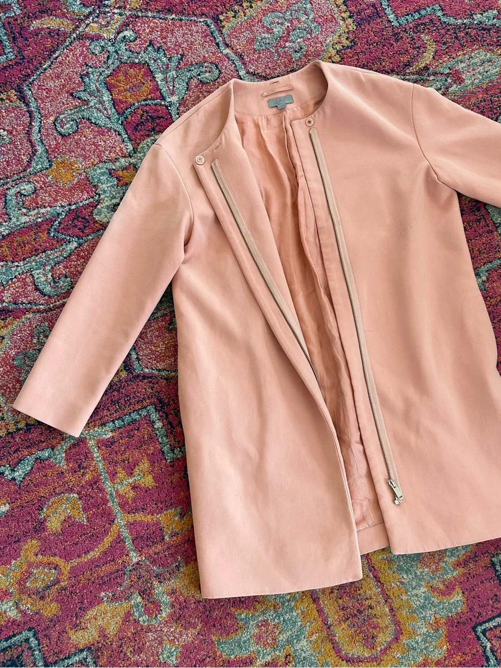 COS | Women’s Blush Pink Soft Minimalist Collarless Hidden Zip Front Coat Size 4